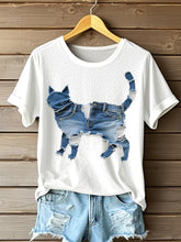 Funny Cat Patchwork Art T-shirt à manches courtes pour femmes